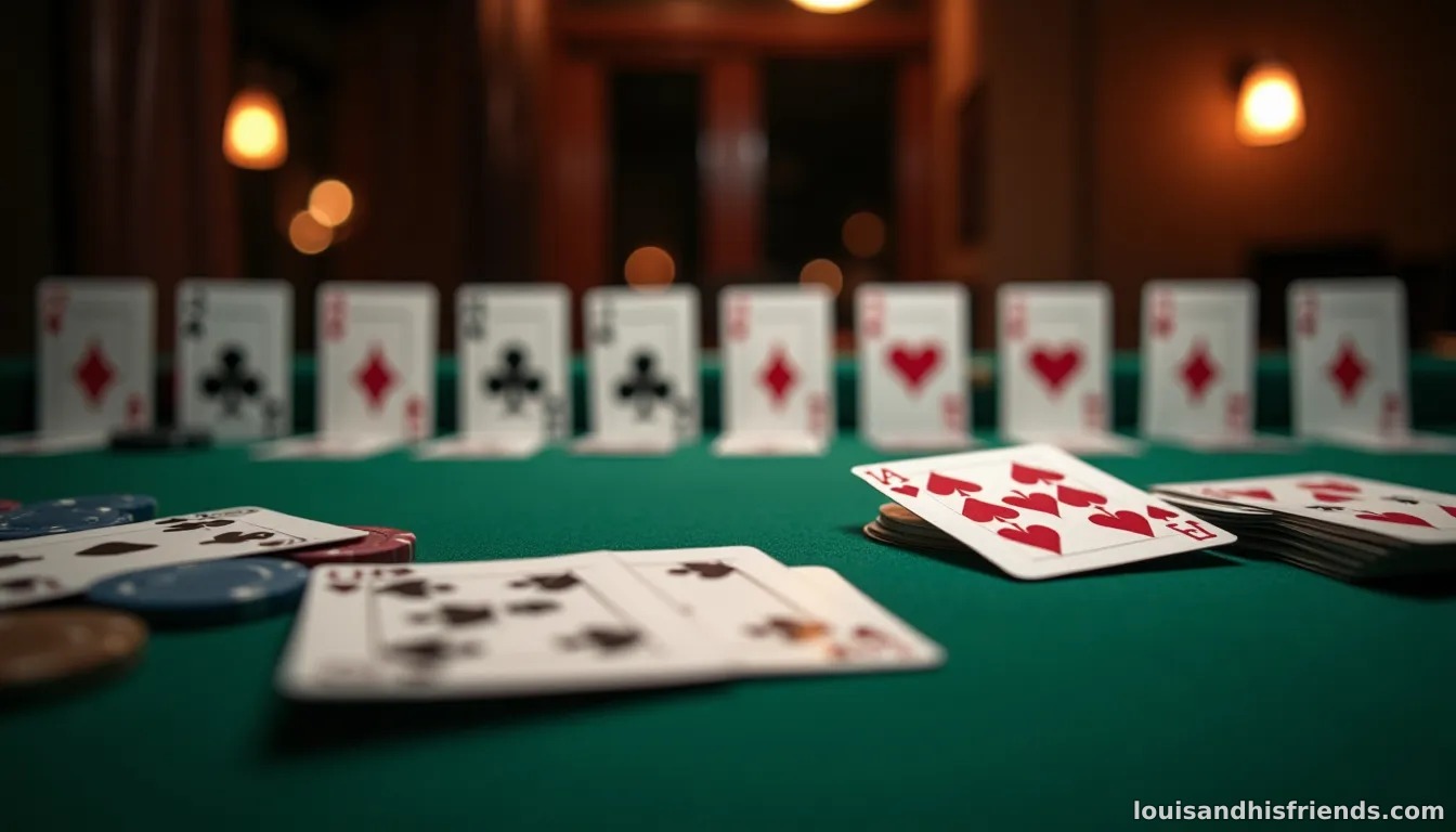 A poker table with two players and community cards showing a continuation bet scenario on a felt mat.