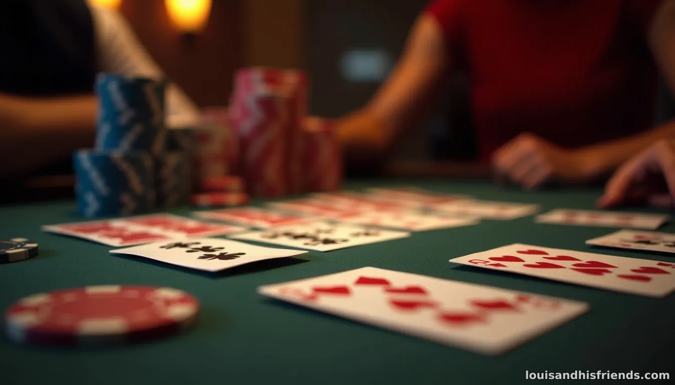 A poker player in late position gently calling a bet with a marginal hand, chips in the pot