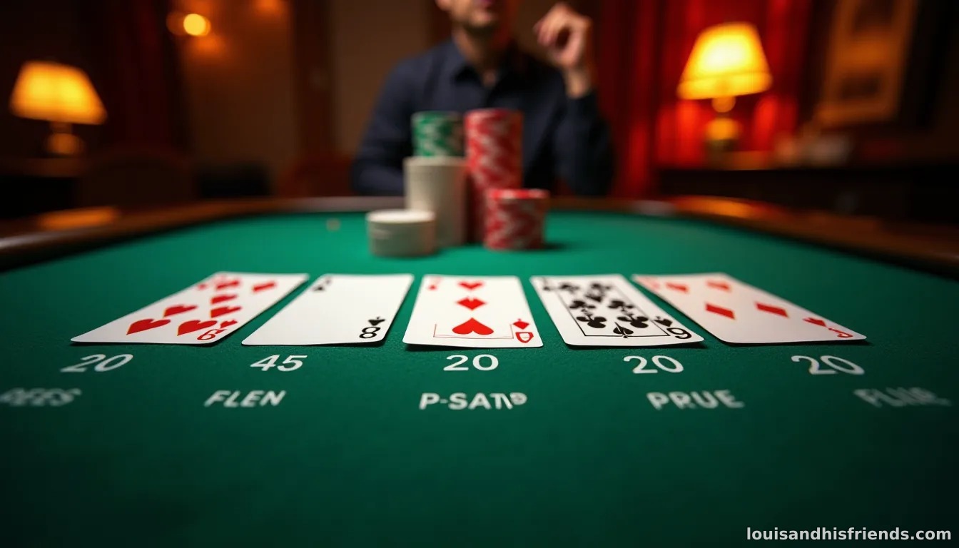 A poker table with chips and cards showing the Rule of 2 and 4 calculation on a notepad.
