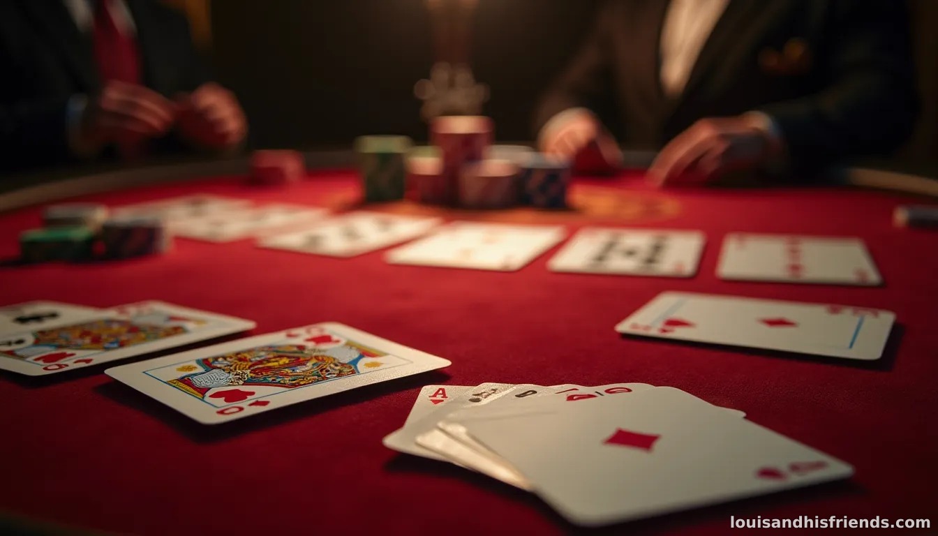 A poker table showing pre-flop action with cards and chips.